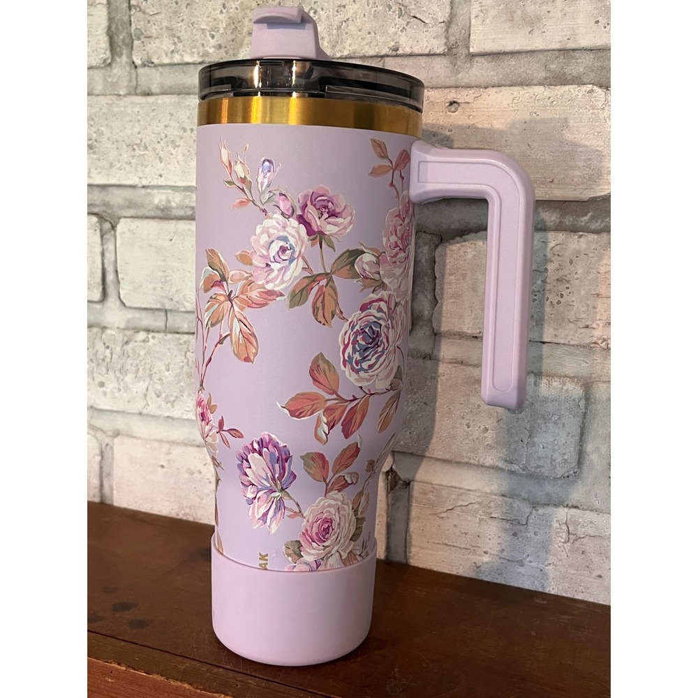 HydraPeak 40 Oz Insulated Purple Floral Bloom Tumbler with Handle Used